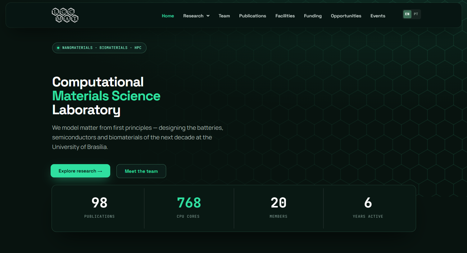Screenshot of the new LCCMat home page